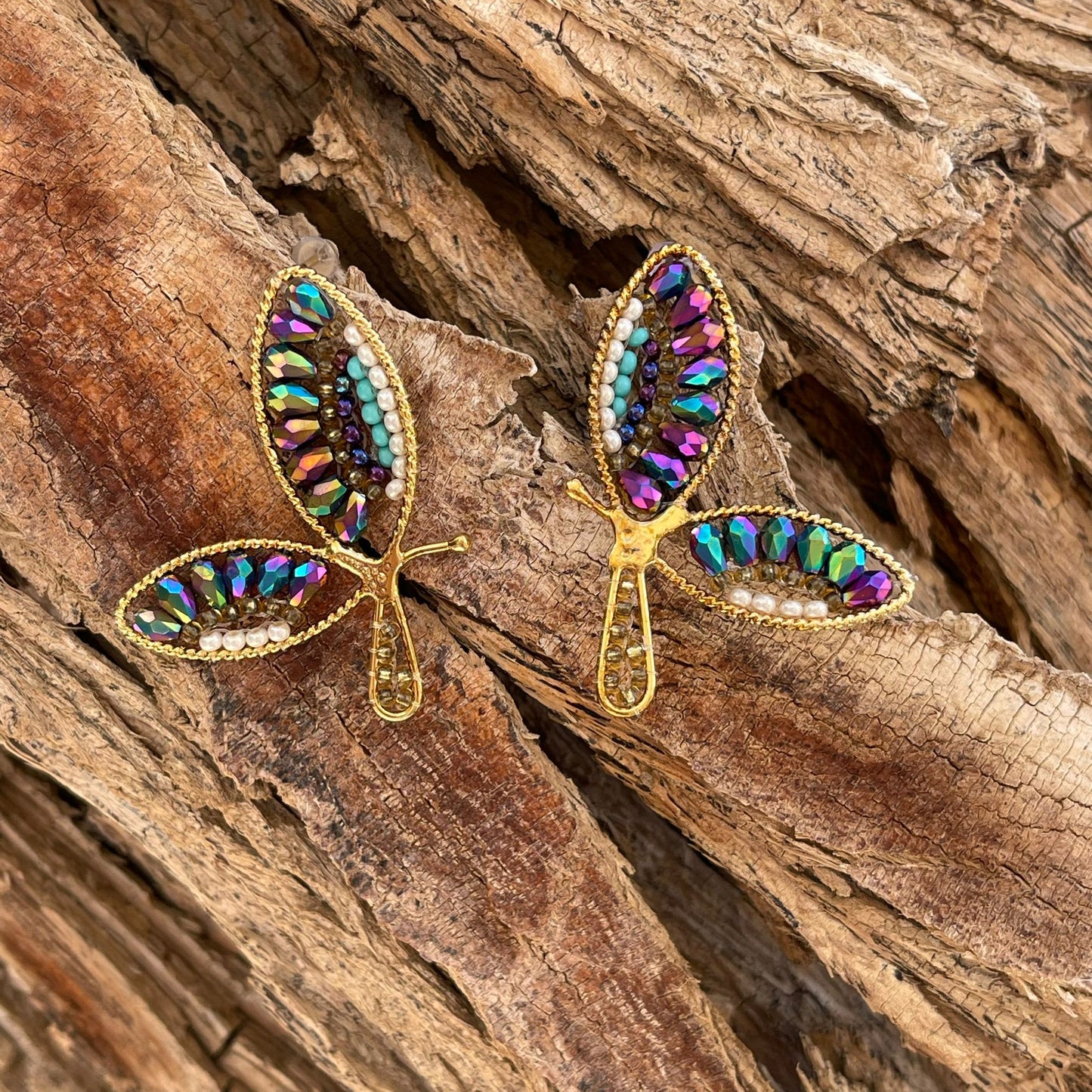"Beaded butterfly earrings, Ref. NAT13